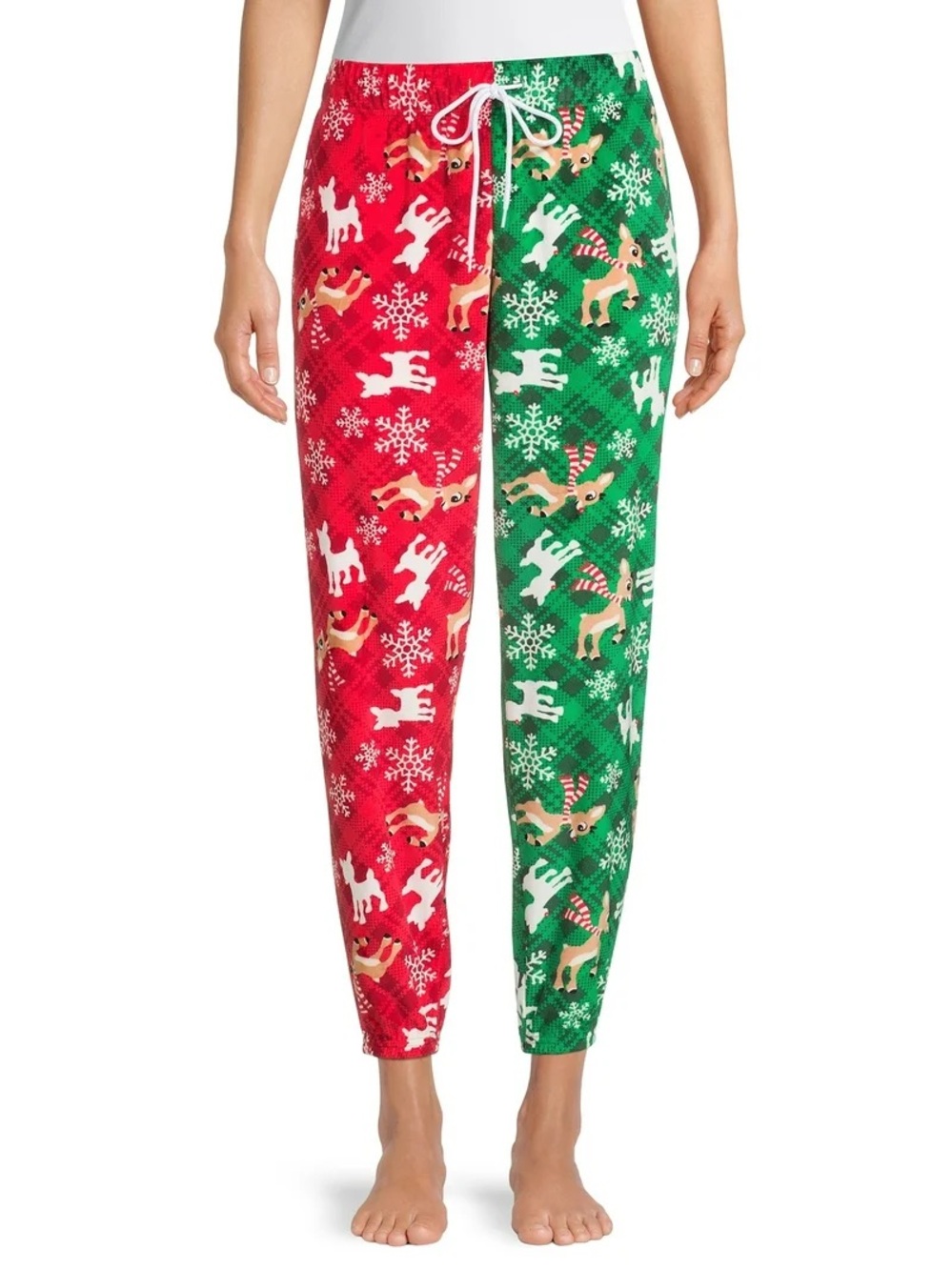 Festive Rudolph The Red Nose Reindeer Pajama Pants - Red and Green